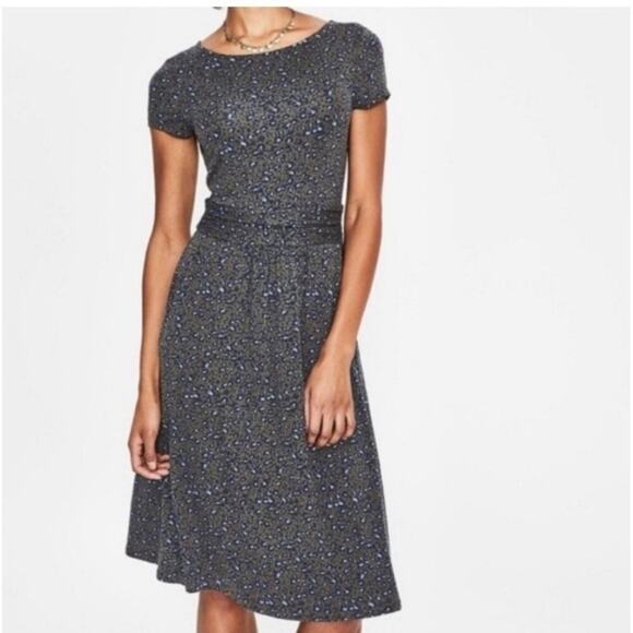 Boden Amelie Jersey Stretch Dress Short Sleeve Green Leopard Print 6R - Picture 2 of 13